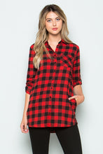 Red Buffalo Plaid Button Down Top With Side Pockets