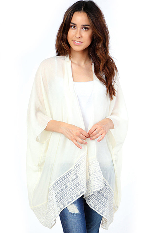 New! Ivory Lace Hem Semi Sheer Kimono