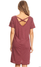 New!  Cross Back V-Neck Pocket T-Shirt Dress - Burgundy