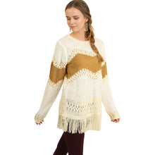 Ochre Sweater With Fringe Edges and Crochet Detail