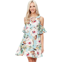 Tropical Floral Print Cold Shoulder Dress
