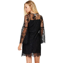 Rosette Embroidery Lace Bell Sleeve Dress