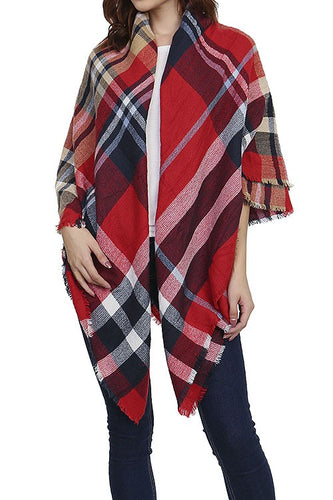 Burgundy Fringed Plaid Scarf