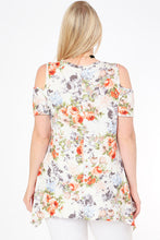 Floral Print Cold Shoulder Tunic Top - Off White